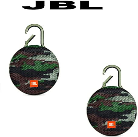 Pair of JBL Clip 3 Portable Waterproof Wireless Bluetooth Speaker (Camouflage) Bundle