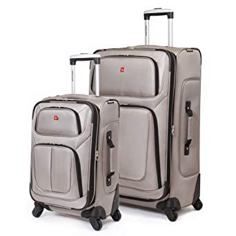 SwissGear 2 PC Spinner Wheel Black Suitcase Set - Softshell & Lightweight