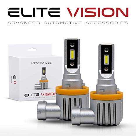 Elite Vision Astrea Slim Fit Fanless LED Kit For Bright White Headlights Bulbs, Low Beams, High Beams, Fog Lights (H11 (H8, H9, H16))