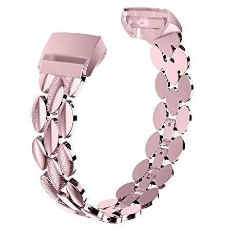 Wearlizer Compatible Fitbit Charge 3 Bands for Women Metal Replacement Fit bit Charge 3 hr Band Accessories Strap Bracelet Bangle Silver Rose Gold Black