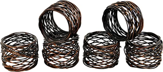 Napkin Rings Set of 6, Mesh Serviette Rings, Antique Napkin Rings Bulk for Party Decoration, Dinning Table, Everyday, Family Gatherings - A Great Tabletop Décor - Bronze/Antique Copper