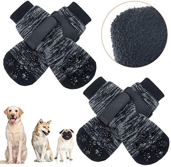 EXPAWLORER Double Side Anti-Slip Dog Socks with Adjustable Straps - 2 Pairs Strong Traction Control for Indoor on Hardwood Floor Wear, Best Puppy Pet Paw Protection