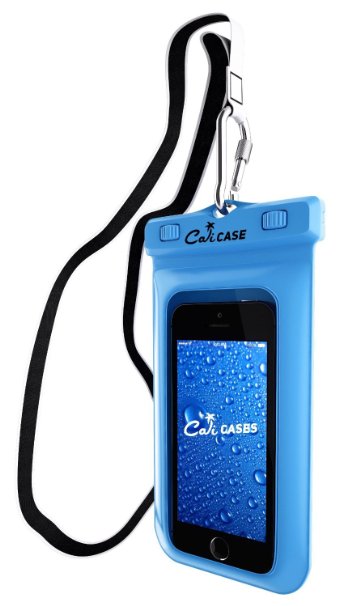 CaliCase Floating Waterproof Case Dry Bag Pouch (Medium) - Apple iPhone 5S 6 5C 5 4S 4, Samsung Galaxy S4 S3 S2 / Alpha / Active / Zoom / mini, Nexus 4 5, Sony Xperia Z1 Z2 Z3 Z4 Compact, Moto G / E, LG Volt - Perfect for Outdoor Activities: Boating / Kayaking / Rafting / Swimming - Protects your Cell Phone from Water, Sand, Dust and Dirt - IPX8 Certified to 100 Feet (Sky Blue)