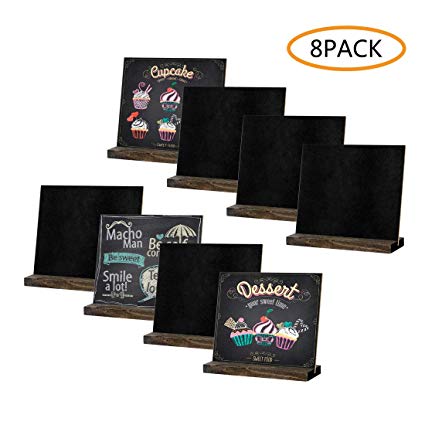 8 Pack Mini Chalkboard Signs, 5 X 6 Inch Vintage Wooden Tabletop Chalkboard Sign with Base Stand, Framed Message Small Chalkboard Sign for Party, Restaurant, Wedding, Bar Countertop and Home