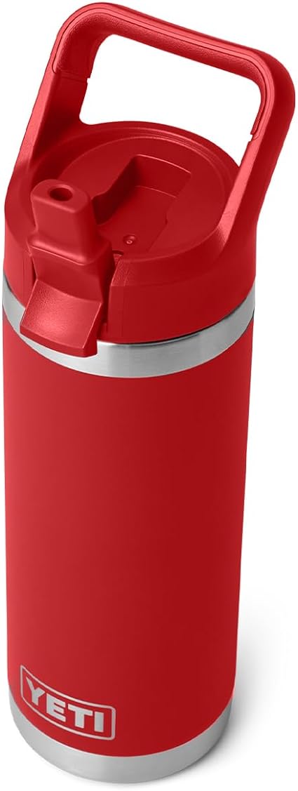 YETI Rambler 18 oz Bottle, Vacuum Insulated, Stainless Steel with Color Matching Straw Cap, Rescue Red