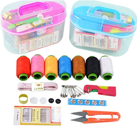 Portable Sewing Kit DIY Sewing Supplies with Sewing Thread, Tape Measure, Needle Threader, Pin, Thimble, Button, Needles, Scissors and Storage Box (47 Pieces)