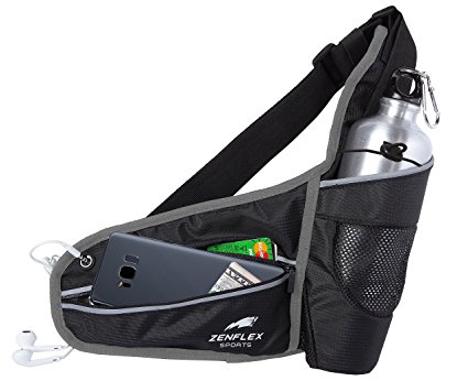 Zenflex Running Belt, Adjustable Hydration Belt for Waist with Water Bottle Holder, Cellphone Pouch and Earphone Outlet- Ideal for Running, Jogging, Hiking, etc- for Men and Women