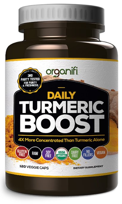 Daily Turmeric Boost - Turmeric Super Food Supplement (1500mg) 30 Day Supply. USDA Raw Organic Vegan Turmeric Veggie Capsules (120 Count) by Organifi