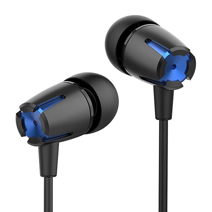 Earbuds ANMII M156 In-Ear Earphones with Microphone Stereo Noise Cancelling Wired Control Music Headphones for Apple iOS and Android Smartphones (Blue)