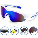 Ponosoon Sports Sunglasses Polarized with 5 Interchangeable Lenses for Cycling 0819