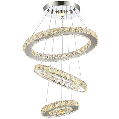 LED K9 Modern Crystal Chandeliers LED Chandelier Pendant Lights Rings Ceiling Light (Warm, 20-30-40)