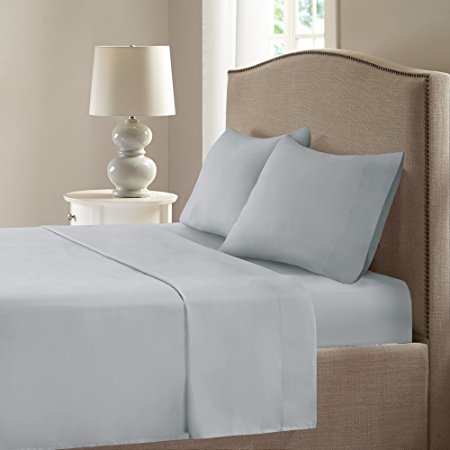 Comfort Spaces - Microfiber Smart Cool Sheets Set CoolMax fabric blended, for hot sleepers and relieving night sweating – 4 Piece - Queen - Grey – Incl. Flat Sheet, Fitted Sheet and Pillow Cases