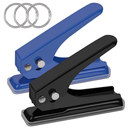 Low Force One Hole Punch,2 Packs.20 Sheets Punch Capacity,1/4" Holes.Hand Hole Puncher with Anti-Skid Base for Paper,Chipboard,Thin Plastic Card,Thin Metal,Craft Paper and Art Project.(Black&Blue)