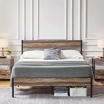 VECELO Queen Size Platform Bed Frame with Wood Headboard, Strong Metal Slats Support Mattress Foundation, No Box Spring Needed