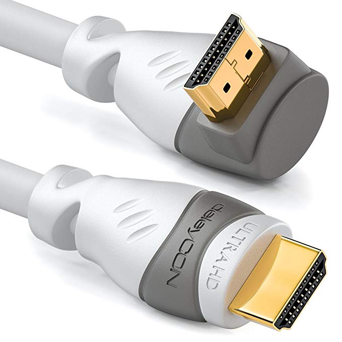 deleyCON (16.41 ft.) 5m HDMI 270° Angle Cable - Compatible with HDMI 2.0/1.4 - UHD 4K HDR 3D 1080p 2160p ARC - High speed with Ethernet - White