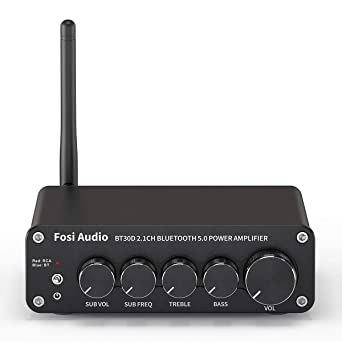 Fosi Audio BT30D Bluetooth 5.0 Stereo Audio Receiver Amplifier 2.1 Channel Mini Hi-Fi Class D Integrated Amp 50 Watt x2 100 Watt for Home Outdoor Passive Speakers/Subwoofer Powered Subwoofer