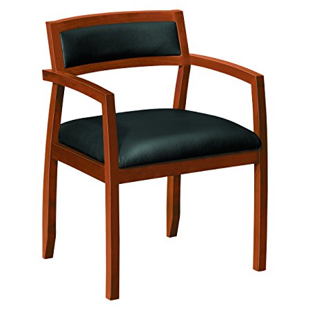 HON Topflight Wood Guest Chair - Leather Seated Guest Chair with Arms, Office Furniture, Bourbon Cherry Finish (VL852)