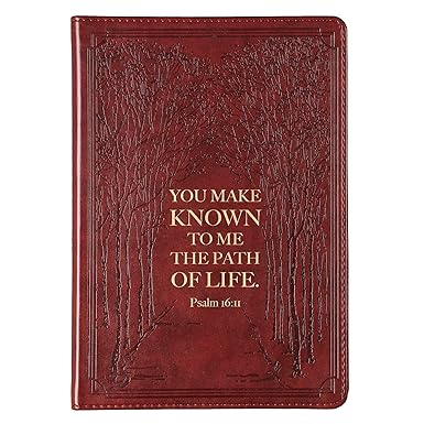 Christian Art Gifts Classic Journal The Path Of Life Psalm 16:11 Bible Verse, Inspirational Scripture Notebook, Ribbon Marker, Brown Faux Leather Flexcover, 336 Ruled Pages