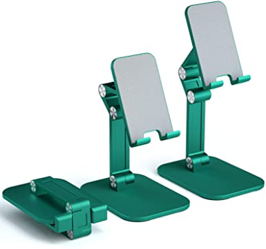 OTISA Foldable Cell Phone Stand for Desk, Height Adjustable Cell Phone Holder with Anti-Slip Base, Case Friendly Compatible with Most Mobile Phone/iPad/Kindle/Tablet(Green)