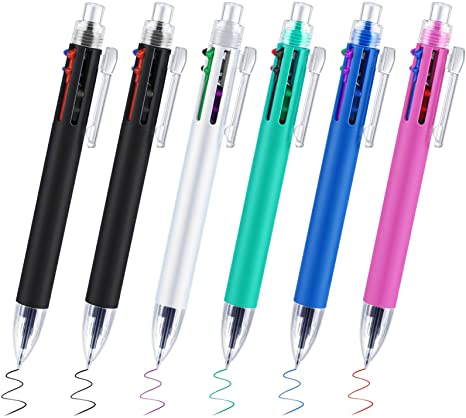 6 Pieces 5 in 1 Multicolor Retractable Pen with 0.5 mm Mechanical Pencil for Office School Supplies Students Children Stationery Present