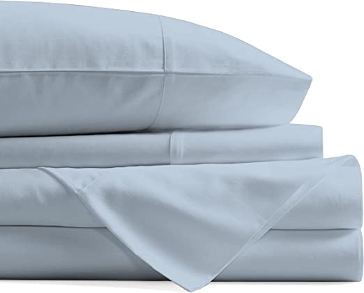 500 Thread Count 100% Cotton Sheet Light Blue Queen Sheets Set, 4-Piece Long-Staple Combed Pure Cotton Best Sheets for Bed, Cooling, Soft & Silky Sateen Weave Fits Mattress Upto 18'' Deep Pocket