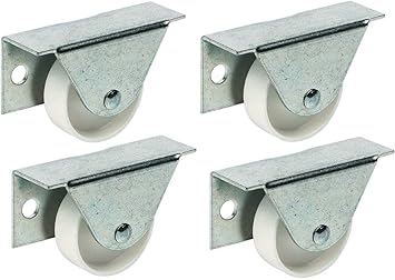 4 x Fixed Single Wheel Castors Without Brake Ø 35 mm, Side Plate Fixing for Underbed Boxes