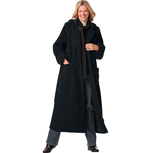 Woman Within Women's Plus Size Long Hooded Berber Fleece Coat