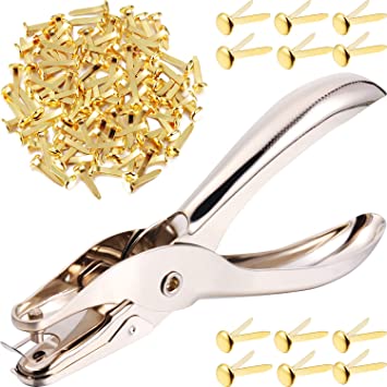 300 Pieces 3/4 Inch Paper Fasteners Small Round Metal Brads with Hole Punch for Scrapbooking Crafts Making DIY (Gold)