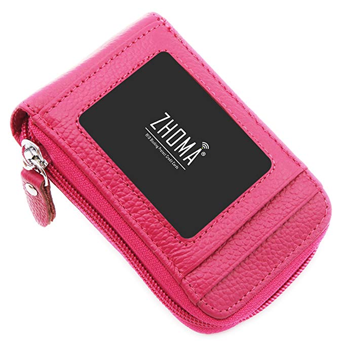 Zhoma RFID Blocking Genuine Leather Credit Card Case Holder Travel Wallet with ID Window