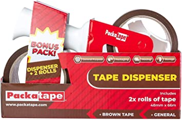 Packatape | Packing Tape Gun   2 Rolls Brown Tape 48mm x 66m | Parcel Tape Dispenser with Cutter as Tape Gun for Packing, Packaging Tape   Packing Tape Dispenser, Tape Dispenser Gun, Package Tape Gun