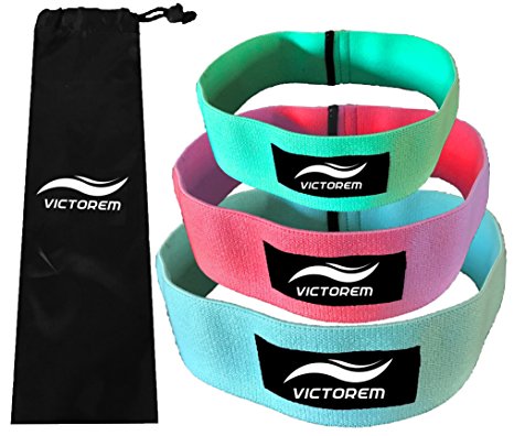 Victorem Hip Bands - Set of 3 - Thigh - Hip Resistance- Booty Exercise Resistance Bands - Low, Medium and Heavy Loop Set - Stretching, Lifting, Squatting, Pilates, Crossfit Workouts