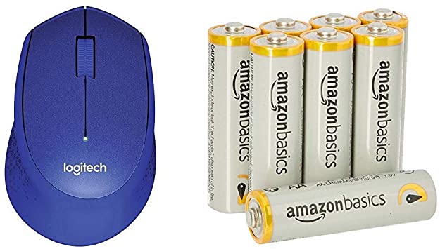 Logitech M330 Silent Plus Wireless Mouse (USB for Windows/Mac/Chrome OS/Linux) - Blue & Amazon Basics AA Performance Alkaline Batteries [Pack of 8] - Packaging May Vary