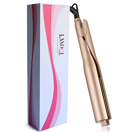 LANDOT Professional Curling Irons Hair Straightener Twist 2-in-1 Hair Curlers & Straightening Iron Hair Styling Tools Dual Voltages with 3D Concave and Convex Titanium-Plated 1 Inch Color Gold