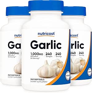 Nutricost Garlic 1000mg, 240 Softgels (3 Bottles) - Premium Gluten Free Garlic Supplement