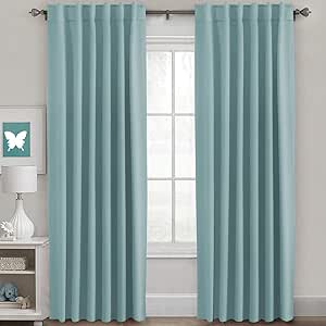 H.VERSAILTEX Blackout Curtains Thermal Insulated Window Treatment Panels Room Darkening Blackout Drapes for Living Room Back Tab/Rod Pocket Bedroom Draperies (2 Panels, Mineral Blue, 52 x 96 Inch)