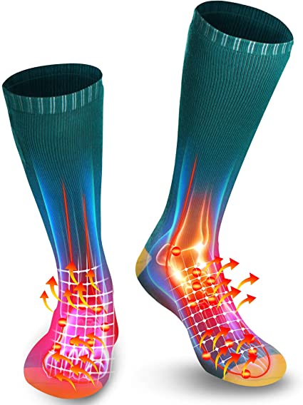 QILOVE Electric Heated Socks with 3.7V Rechargeable Battery Pack-3 Heating Sets Foot Warmers for Men/Women