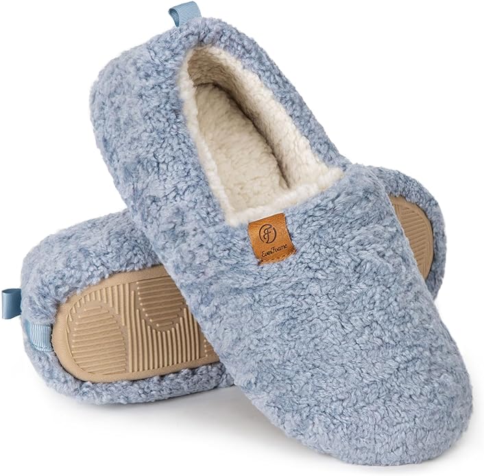 EverFoam Women's Soft Curly Comfy Full Slippers Memory Foam Lightweight House Shoes Cozy Warm Loafer with Polar Fleece Lining