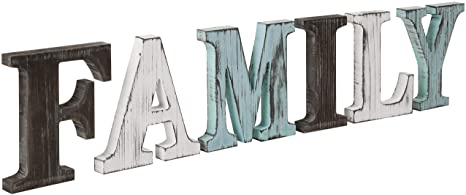 MyGift Rustic Multicolor Wood Tabletop Family Letters Sign