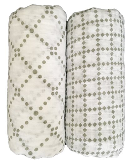 Summer Promotion - Seben Baby Muslin Swaddle Blankets 2 Pack - 100% Cotton - 47" x 47" - Dots and Blocks