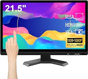 Touchscreen Monitor 21.5 Inch Full HD 1920x1080P 10-Point Multi Touch Screen PC Monitor with HDMI VGA USB Port, Built-in Speakers