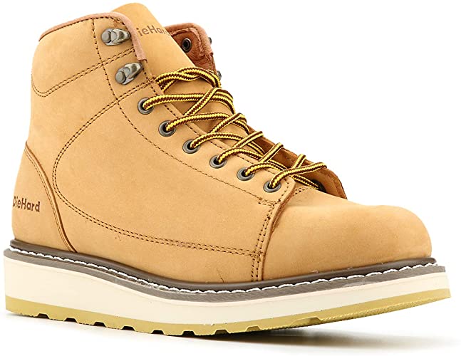 Men's Soft Toe Nubuck Leather Work Boots - Wheat, PU Sole, Goodyear Welt, 84893 BRISTOL