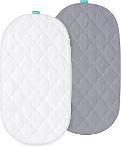 Bassinet Mattress Pad Cover Waterproof, Quilted Bassinet Mattress Protector Sheets Fits 13" x 30" UPPAbaby Bassinet & Snoo Smart Sleeper Baby Bassinet, Ultra Soft Breathable, Grey and White