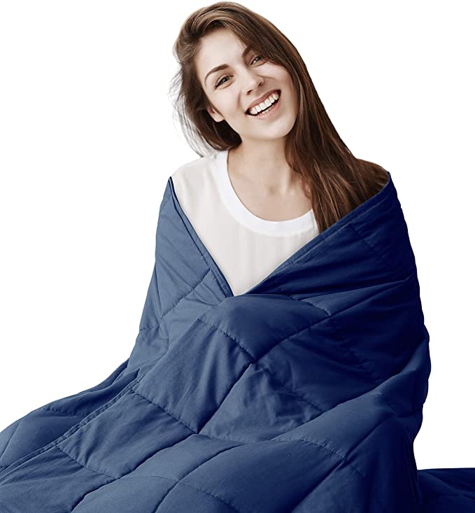 EXQ Home Weighted Blanket 12 lbs for Adults Heavy Blanket Navy Blue Super Soft Thick Blanket with Premium Glass Beads, Organic Cotton