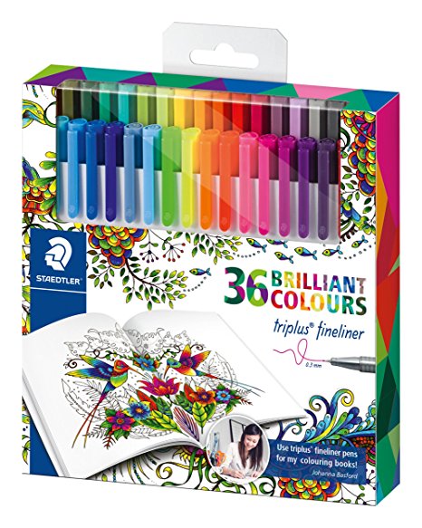 Staedtler Johanna Basford Triplus Fineliner Pens for Adult Coloring Books (Set of 36)