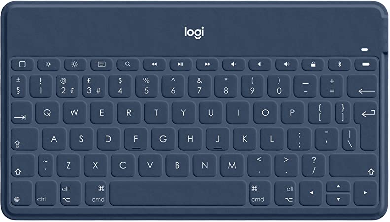 Logitech Keys-To-Go Wireless Bluetooth Keyboard For iPhone, iPad, Smartphone, Tablet, Windows, Apple TV, Ultra-Thin, Ultra-Light, Short-Cut Keys, QWERTY UK Layout - Blue