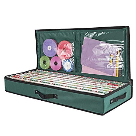 Primode Storage Organizer for 30 Inch Wrapping Paper, Gift Wrap, Ribbon and Bows, 31”x 13.5”x 4.5”, Durable 600D Oxford Material (Green)