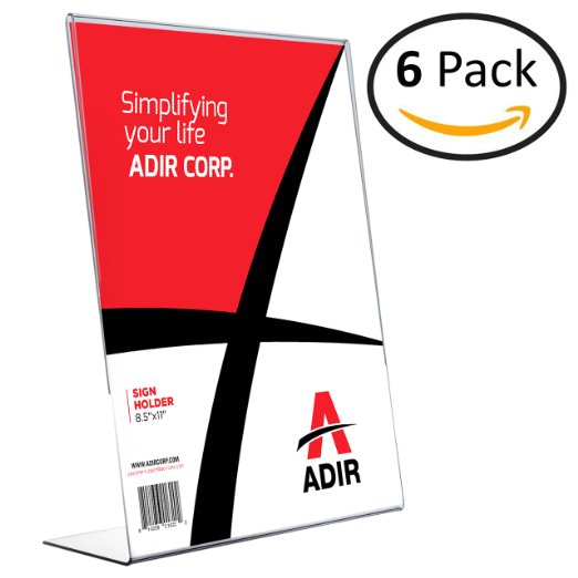 Adir Plexi Acrylic 8.5" X 11" Single Slant Back Design Sign Holder - Clear - Pack of 6 (639-8511-06)