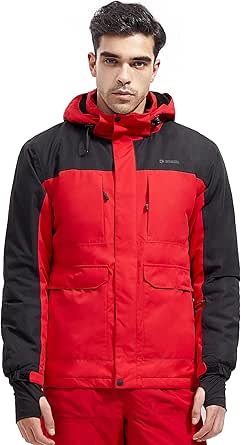 FREE SOLDIER Men's Waterproof Ski Jacket Fleece Lined Warm Winter Snow Coat with Hood Fully Taped Seams