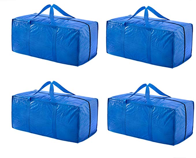 KGMCARE Heavy Duty Large Storage Bags for Clothes Moving Boxes with Handle Space Saver Tote Bag Compatible with IKEA Frakta Carts (Blue - 4 Pack)