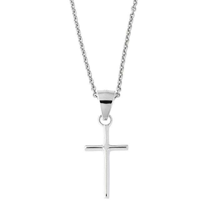 Beauniq Solid Sterling Silver Rhodium Plated Small Cross Pendant Necklace